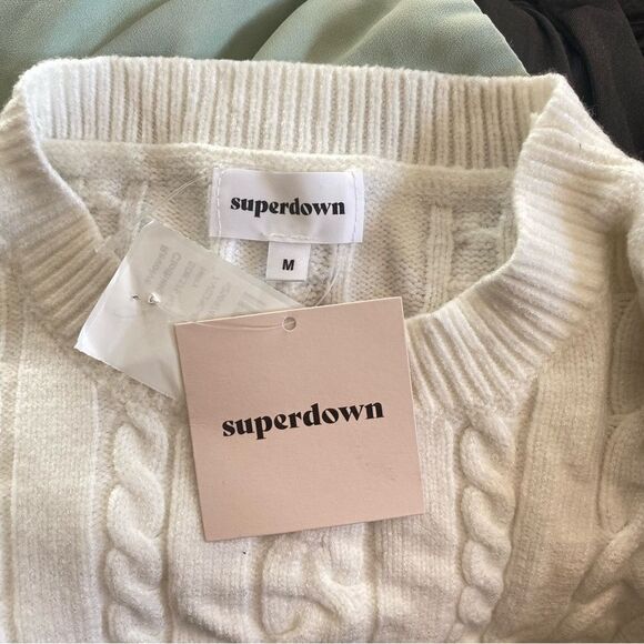 Superdown Adelita Crop Sweater Ivory white raw edge pullover top Revolve S NWT - Picture 8 of 12